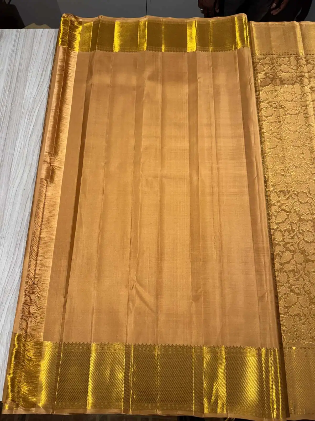 Mid Golden Vanasingaram 1 Gram Zari Kanchipuram Pure Silk Saree